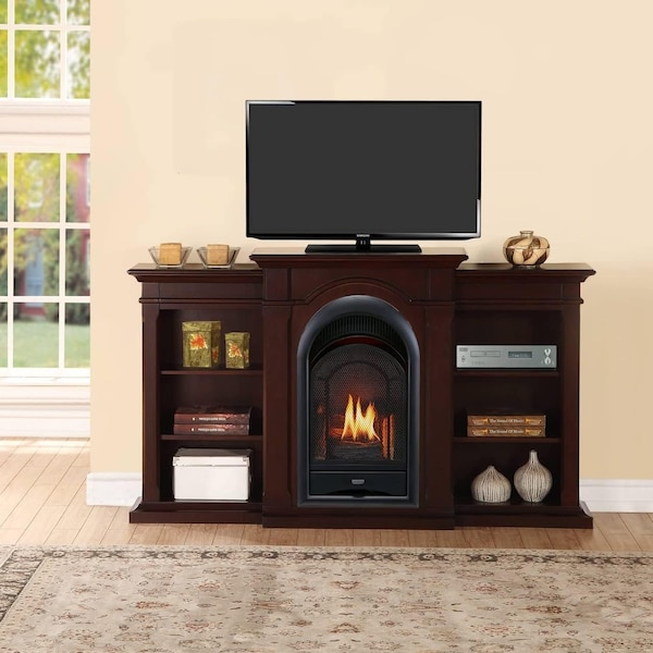 Procom Heating Dual Fuel Ventless Gas Fireplace System, 15,000 BTU, T-Stat Control, Chocolate Finish with Shelves - PCS150T-CBS