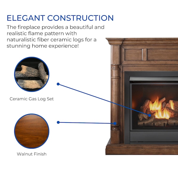 Duluth Forge Full Size Dual Fuel Ventless Gas Fireplace With Mantel - 32,000 - FDI32R-M-WN