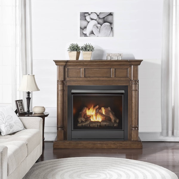 Duluth Forge Full Size Dual Fuel Ventless Gas Fireplace With Mantel - 32,000 - FDI32R-M-WN