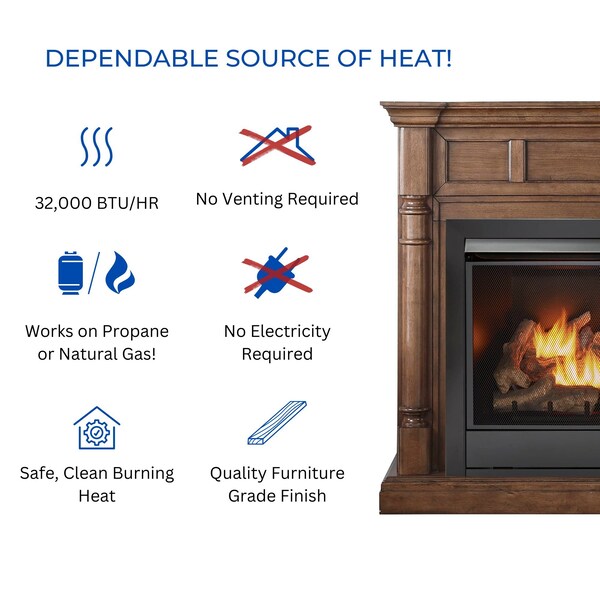 Duluth Forge Full Size Dual Fuel Ventless Gas Fireplace With Mantel - 32,000 - FDI32R-M-WN