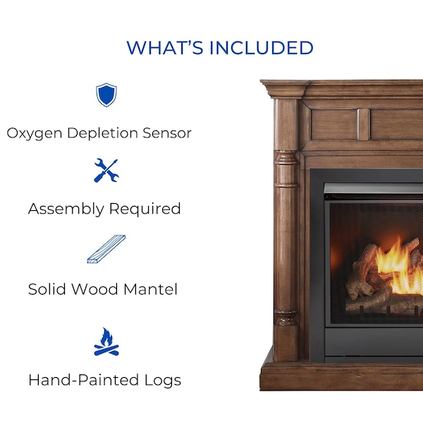 Duluth Forge Full Size Dual Fuel Ventless Gas Fireplace With Mantel - 32,000 - FDI32R-M-WN