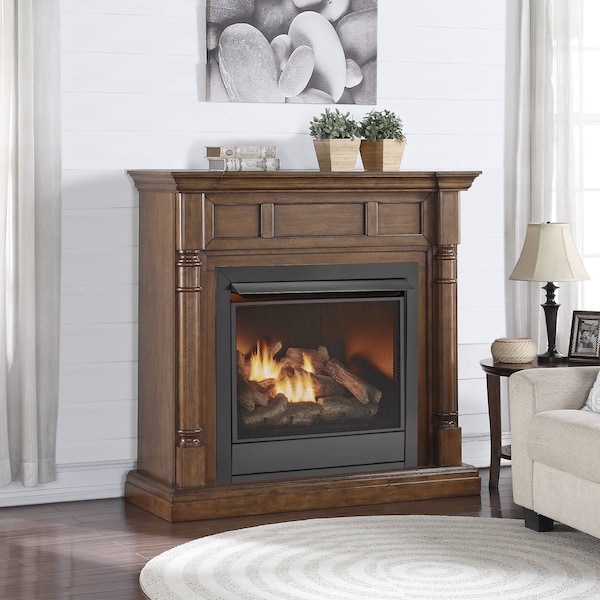 Duluth Forge Full Size Dual Fuel Ventless Gas Fireplace With Mantel - 32,000 - FDI32R-M-WN