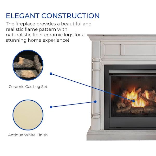 Duluth Forge Full Size Dual Fuel Ventless Gas Fireplace With Mantel - 32,000 Btu - FDI32R-M-AW