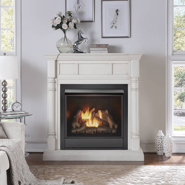 Duluth Forge Full Size Dual Fuel Ventless Gas Fireplace With Mantel - 32,000 Btu - FDI32R-M-AW