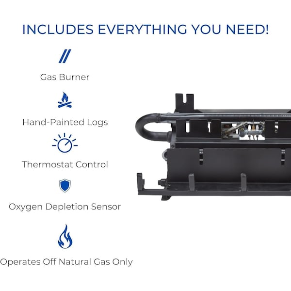Duluth Forge Ventless Natural Gas Log Set, 21 in Winter Oak, 32,000 BTU, T-Stat Control - DLS-N22T