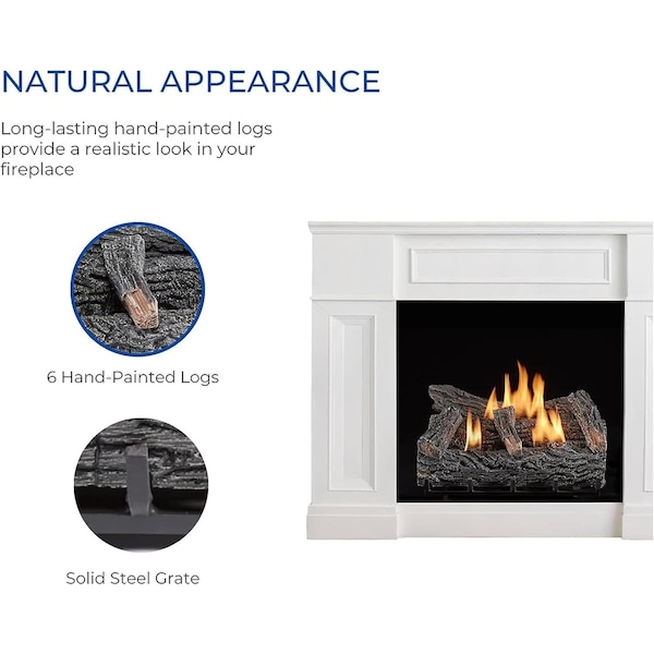 Duluth Forge Ventless Natural Gas Log Set, 21 in Winter Oak, 32,000 BTU, T-Stat Control - DLS-N22T