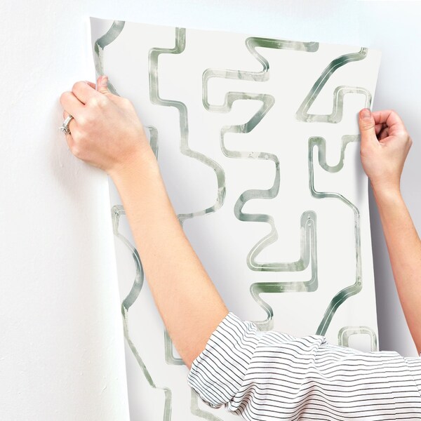 York Wallcoverings Abstract Aura Green and Grey Wallpaper - AG2051