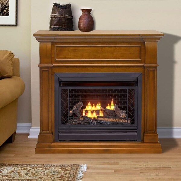 Bluegrass Living Vent Free Natural Gas Fireplace System, 26,000 BTU, Remote Control, Apple Spice Finish - B300RTN-4-AS
