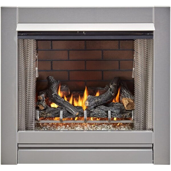 Duluth Forge Outdoor Fireplace Insert With Concrete Log Set and Sandstone Brick Fiber Liner - DF450SS-L-S