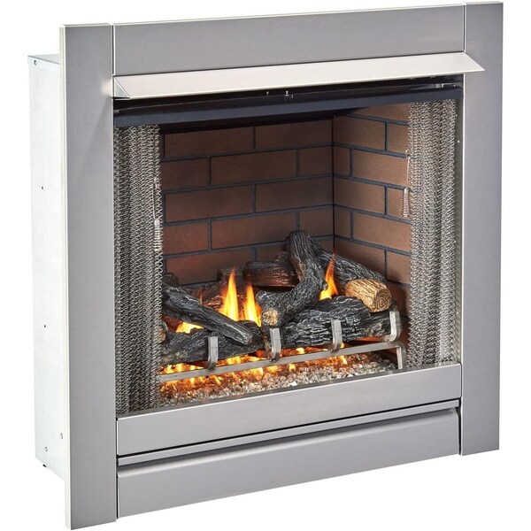 Duluth Forge Outdoor Fireplace Insert With Concrete Log Set and Sandstone Brick Fiber Liner - DF450SS-L-S