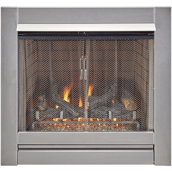 Duluth Forge Outdoor Fireplace Insert With Concrete Log Set and Sandstone Brick Fiber Liner - DF450SS-L-S