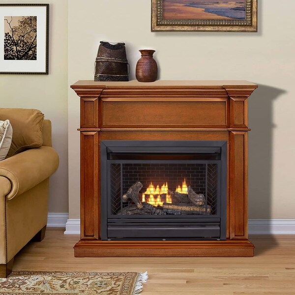 Bluegrass Living Vent Free Natural Gas Fireplace System, 26,000 BTU, Remote Control, Apple Spice Finish - B300RTN-3-AS