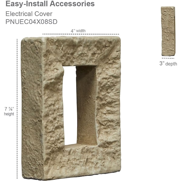 Ekena Millwork 4"W x 3"D x 7 7/8"H Universal Electrical Cover for StoneWall Faux Stone Siding Panels, Slate Gray - PNUEC04X08SG