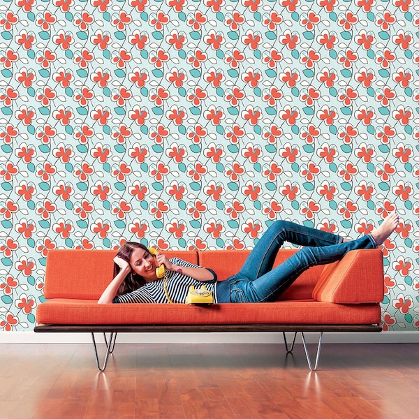 Manhattan Comfort Naperville, Vinyl Flower Power Wallpaper, 205 In X 33 Ft = 56 Sq Ft - NAPERVILLE
