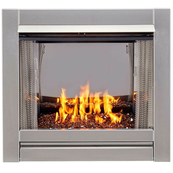 Duluth Forge Ventless Stainless Outdoor Gas Fireplace Insert With Reflective - DF450SS-G-RCO