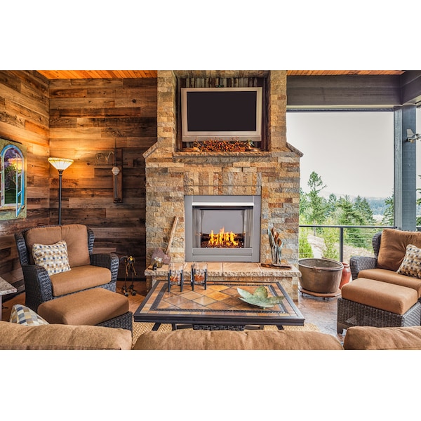 Duluth Forge Ventless Stainless Outdoor Gas Fireplace Insert With Reflective - DF450SS-G-RCO