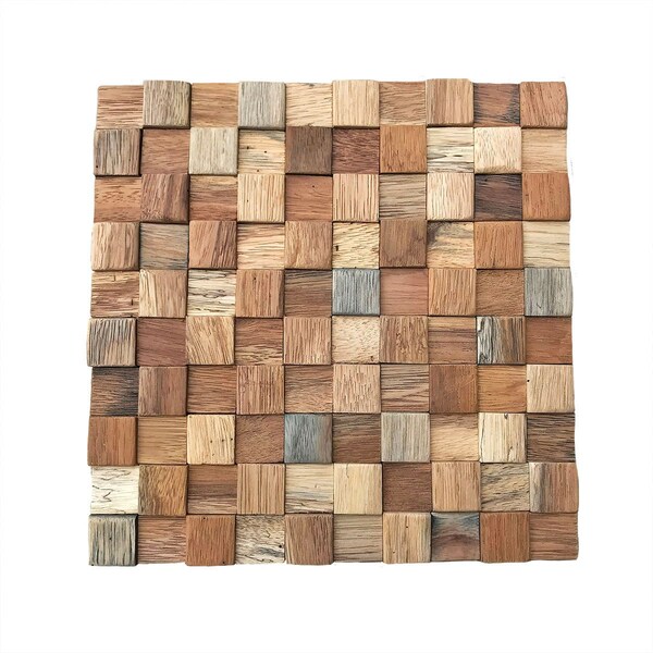 Ekena Millwork Ancient Boat Wood Mosaic Wall Tile, Natural Finish, 11 7/8"W x 11 7/8"H x 1/2"P - WPW12X12ACMENA