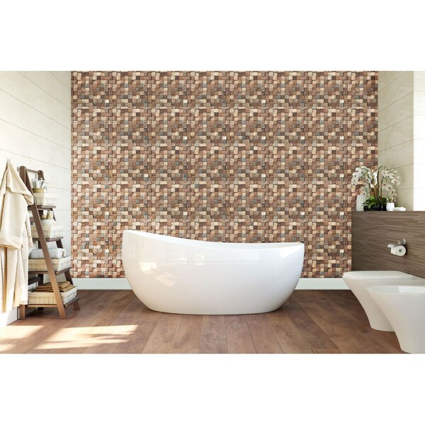 Ekena Millwork Ancient Boat Wood Mosaic Wall Tile, Natural Finish, 11 7/8"W x 11 7/8"H x 1/2"P - WPW12X12ACMENA