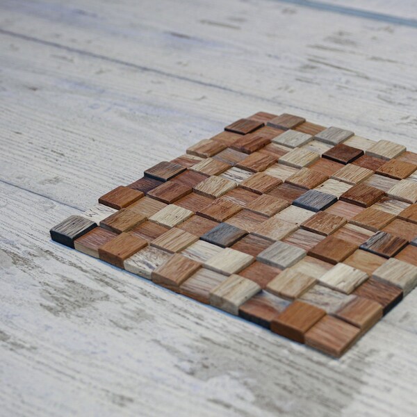 Ekena Millwork Ancient Boat Wood Mosaic Wall Tile, Natural Finish, 11 7/8"W x 11 7/8"H x 1/2"P - WPW12X12ACMENA