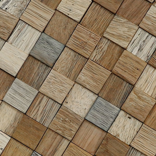 Ekena Millwork Ancient Boat Wood Mosaic Wall Tile, Natural Finish, 11 7/8"W x 11 7/8"H x 1/2"P - WPW12X12ACMENA