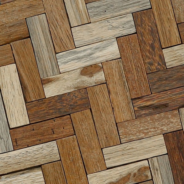 Ekena Millwork Herringbone Boat Wood Mosaic Wall Tile, Natural Finish, 11 7/8"W x 11 7/8"H x 1/2"P - WPW12X12HEMENA