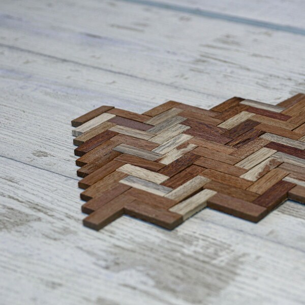 Ekena Millwork Herringbone Boat Wood Mosaic Wall Tile, Natural Finish, 11 7/8"W x 11 7/8"H x 1/2"P - WPW12X12HEMENA