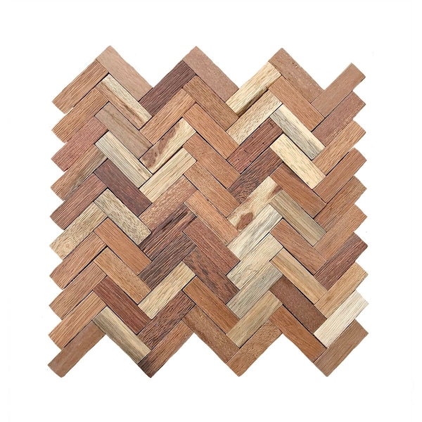 Ekena Millwork Herringbone Boat Wood Mosaic Wall Tile, Natural Finish, 11 7/8"W x 11 7/8"H x 1/2"P - WPW12X12HEMENA