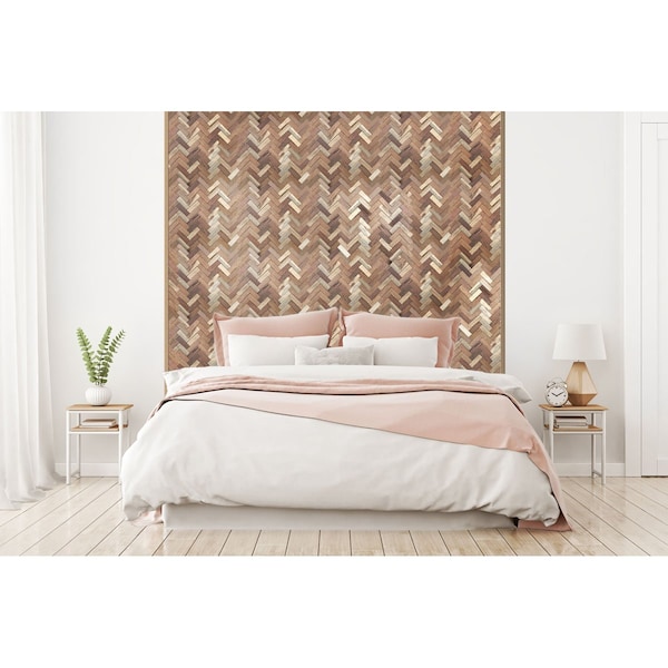 Ekena Millwork Herringbone Boat Wood Mosaic Wall Tile, Natural Finish, 11 7/8"W x 11 7/8"H x 1/2"P - WPW12X12HEMENA