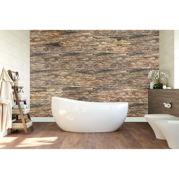 Ekena Millwork Stacked Boat Wood Mosaic Wall Tile, Natural Finish, 23 3/4"W x 11 7/8"H x 3/4"P - WPW24X12STMENA