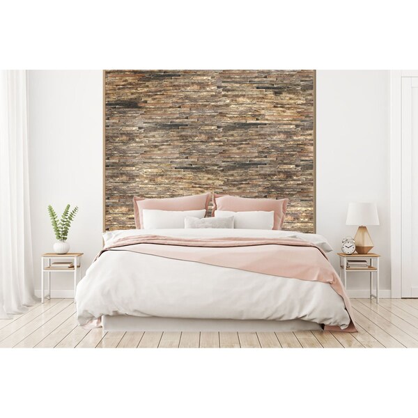Ekena Millwork Stacked Boat Wood Mosaic Wall Tile, Natural Finish, 23 3/4"W x 11 7/8"H x 3/4"P - WPW24X12STMENA