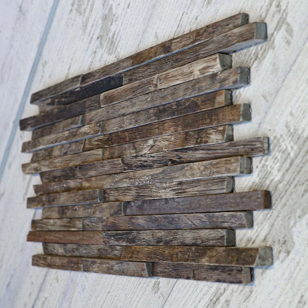 Ekena Millwork Stacked Boat Wood Mosaic Wall Tile, Natural Finish, 23 3/4"W x 11 7/8"H x 3/4"P - WPW24X12STMENA