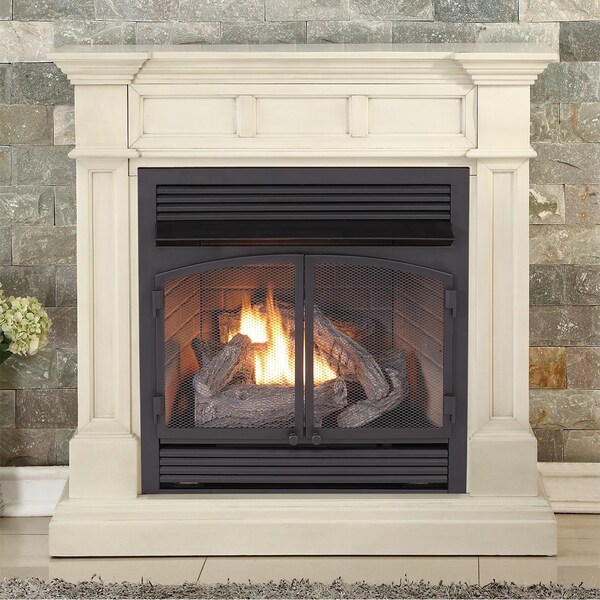 Duluth Forge Dual Fuel Ventless Gas Fireplace With Mantel - 32,000 Btu, T-Stat - DFS-400T-2AW
