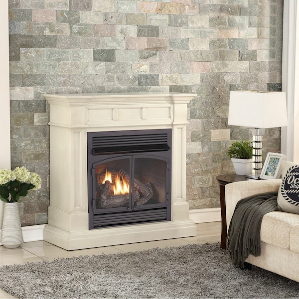 Duluth Forge Dual Fuel Ventless Gas Fireplace With Mantel - 32,000 Btu, T-Stat - DFS-400T-2AW