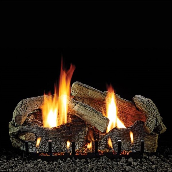 Mobiliario 30 in. Stacked Aged Oak Vent Free Refractory Log Set, 7 Piece - MO2088838