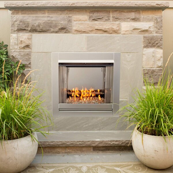 Duluth Forge Ventless Stainless Outdoor Gas Fireplace Insert With Reflective Crys - DF450SS-G