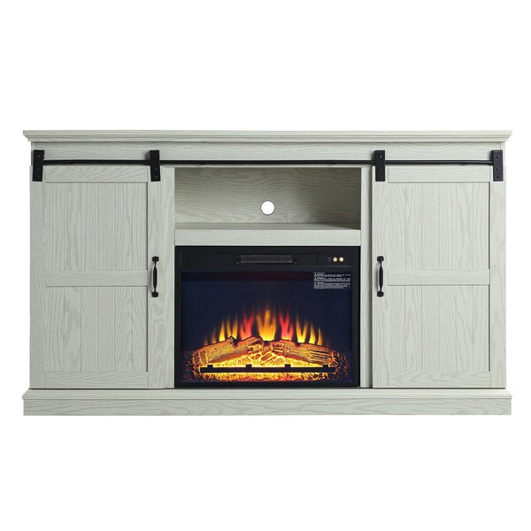 Manhattan Comfort Myrtle 60" Fireplace with 2 Sliding Doors and Media Wire Management in Cream Oak - FP2-CR