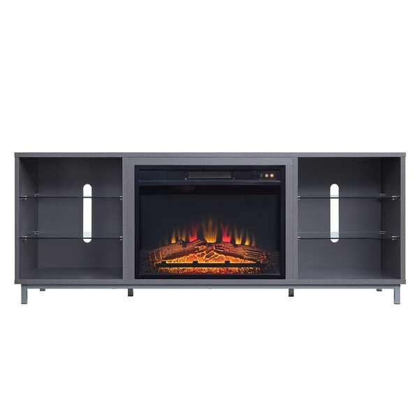 Manhattan Comfort Brighton 60" Fireplace with Glass Shelves and Media Wire Management in Grey - FP4-GY