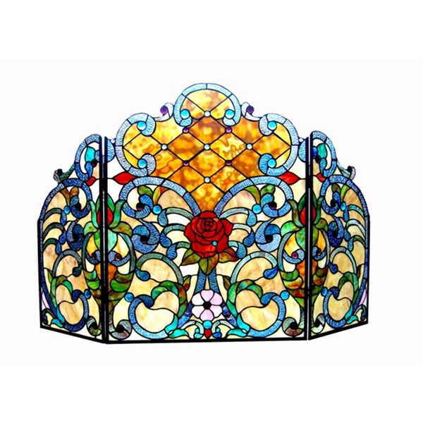 Chloe Lighting 44 In. Lighting Tiffany Glass 3 Piece Folding Victorian Fireplace Screen, 3Pk - CH1F979VF44-GFS