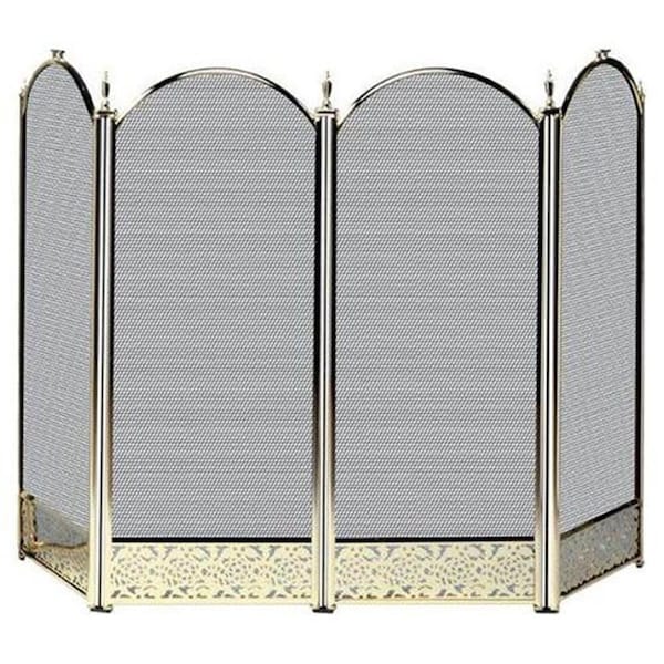 Blueprints 4 Fold Polished Brass Screen With Decorative Filigree - BL2674786