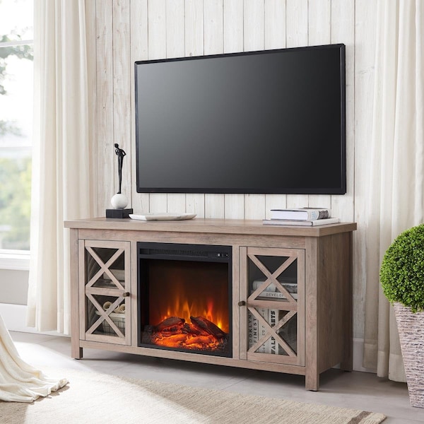 Henn & Hart Colton Gray Oak TV Stands with Log Fireplace Insert - TV0684