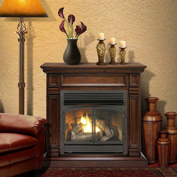 Duluth Forge Dual Fuel Ventless Gas Fireplace With Mantel- 32,000 Btu, T-Stat - DFS-400T-2W