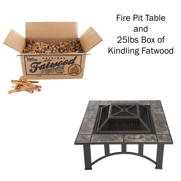 Pure Garden Round Outdoor Wood-Burning Fireplace, 5-Piece Fire Pit Set, 25 lb Box of Fire Starters - 50-107FW