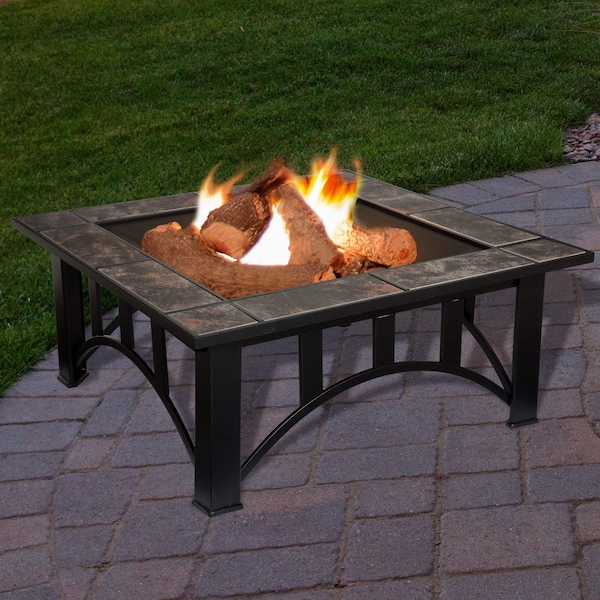 Pure Garden Round Outdoor Wood-Burning Fireplace, 5-Piece Fire Pit Set, 25 lb Box of Fire Starters - 50-107FW