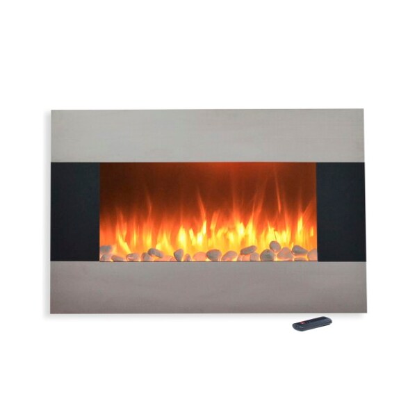 Hastings Home 36-Inch Stainless-Steel Electric Fireplace- Wall Mount or Floor Stand- Includes Remote Control - 487625SWK