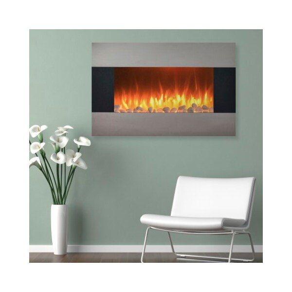 Hastings Home 36-Inch Stainless-Steel Electric Fireplace- Wall Mount or Floor Stand- Includes Remote Control - 487625SWK