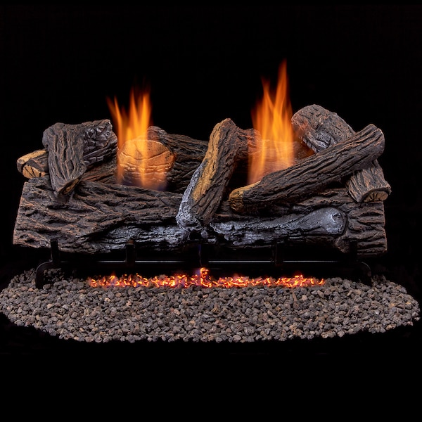 Duluth Forge Ventless Dual Fuel Gas Log Set - 24 In. Berkshire Stacked Oak, 33,000 - DLS-24R-2