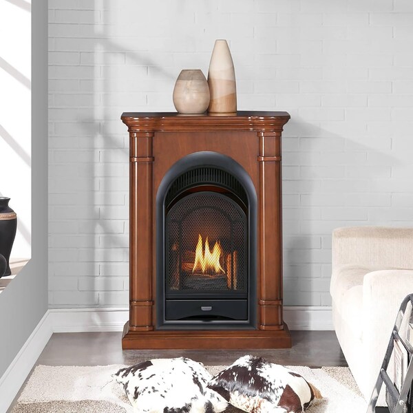 Procom Heating Dual Fuel Vent Free Gas Fireplace System, 15,000 BTU, T-Stat Control, Walnut Finish - PCS150T-3W