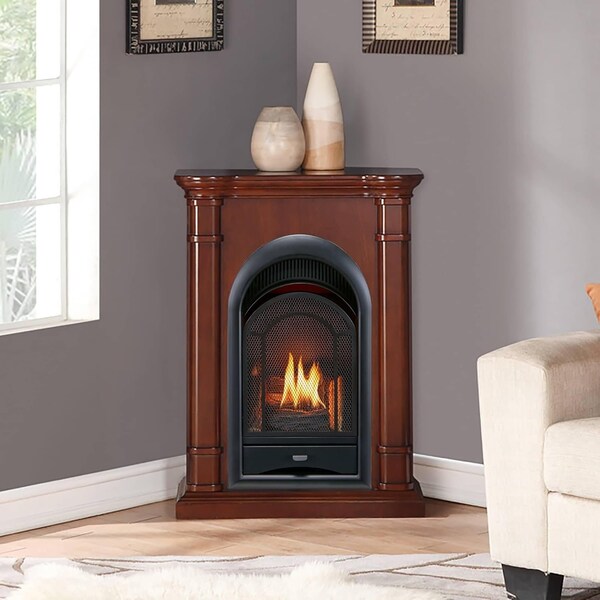 Procom Heating Dual Fuel Vent Free Gas Fireplace System, 15,000 BTU, T-Stat Control, Walnut Finish - PCS150T-3W