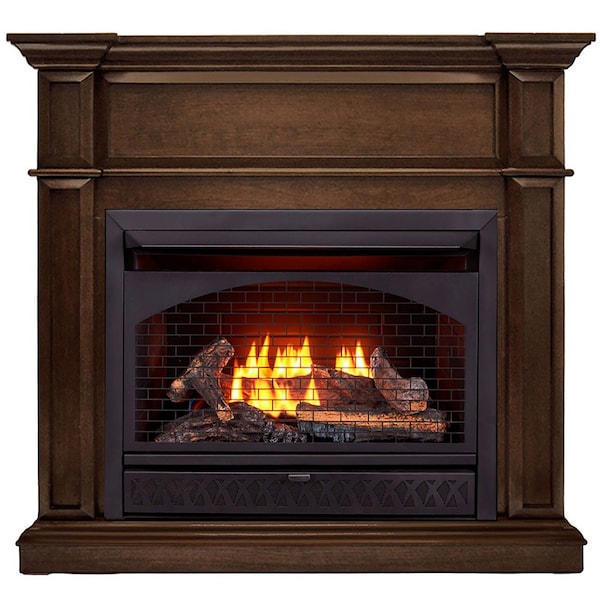 Procom Heating Dual Fuel Vent Free Gas Fireplace System, 26,000 BTU, T-Stat Control, Gingerbread Finish - FBNSD28T-3G
