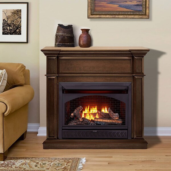 Procom Heating Dual Fuel Vent Free Gas Fireplace System, 26,000 BTU, T-Stat Control, Gingerbread Finish - FBNSD28T-3G